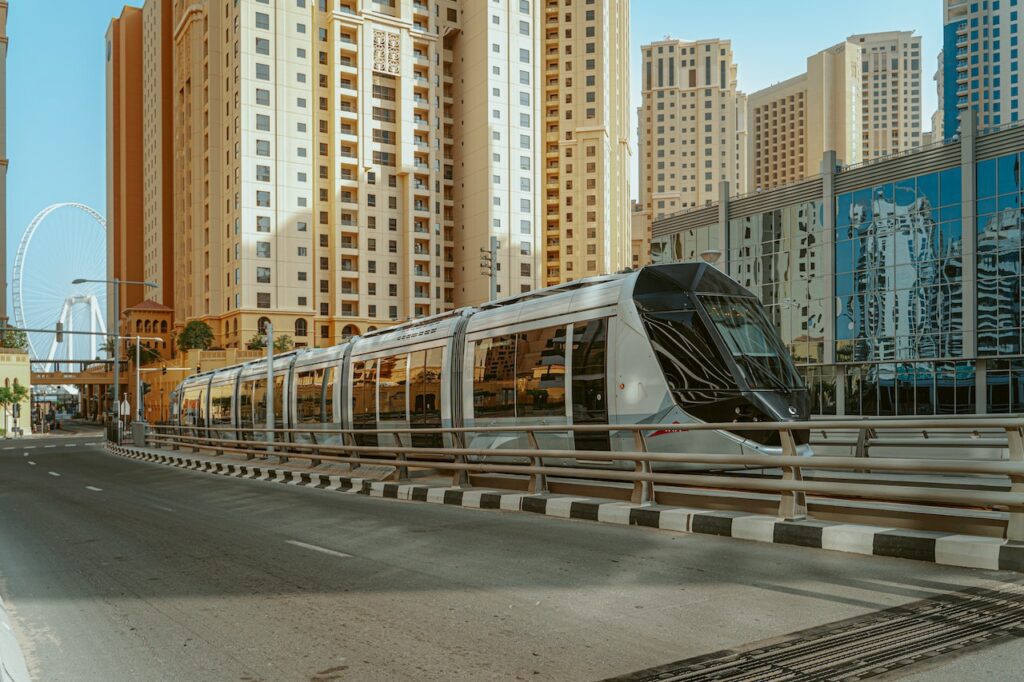 Image showing a stationary tram car in downtown Dubai